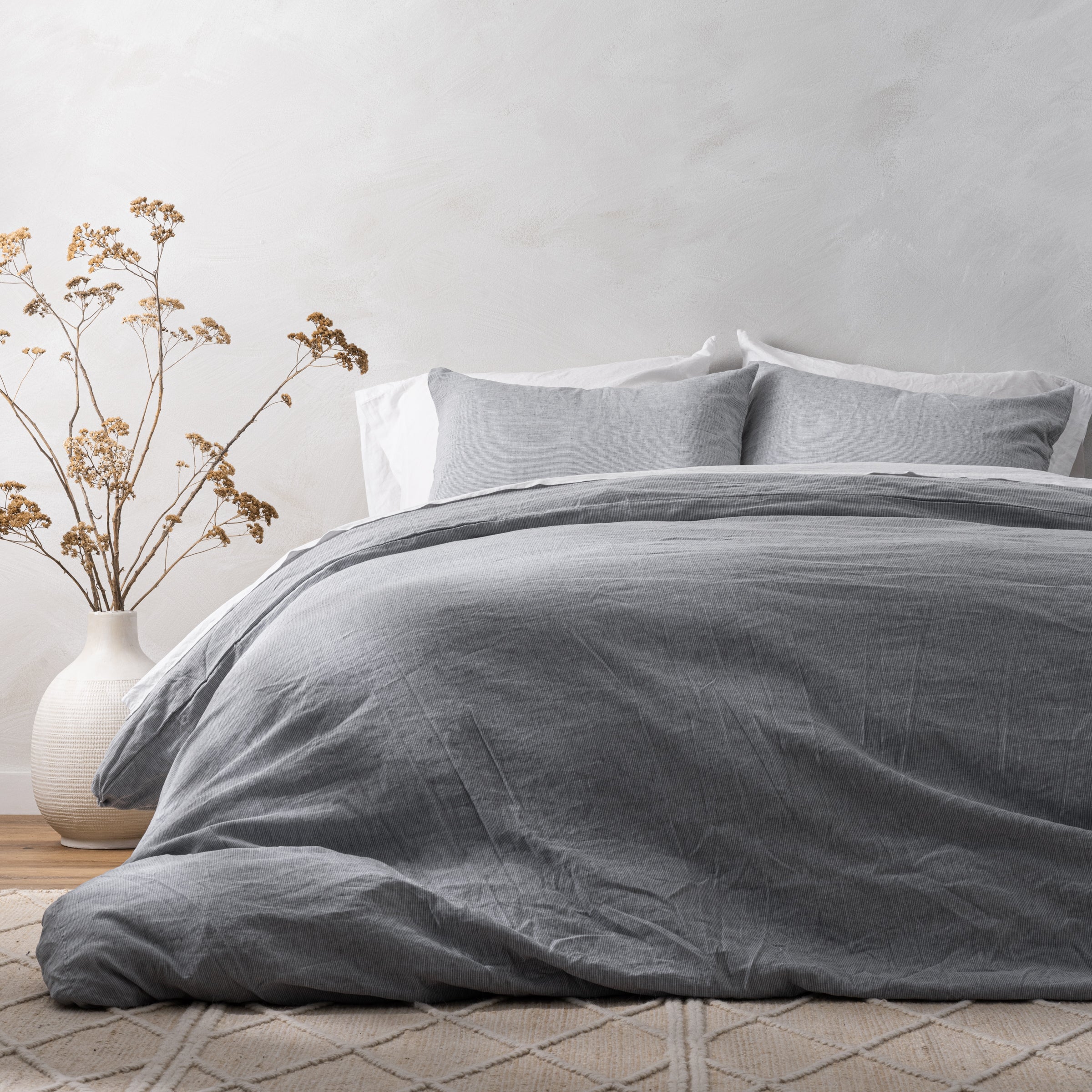 Charcoal Stripe Linen Cotton Duvet Cover