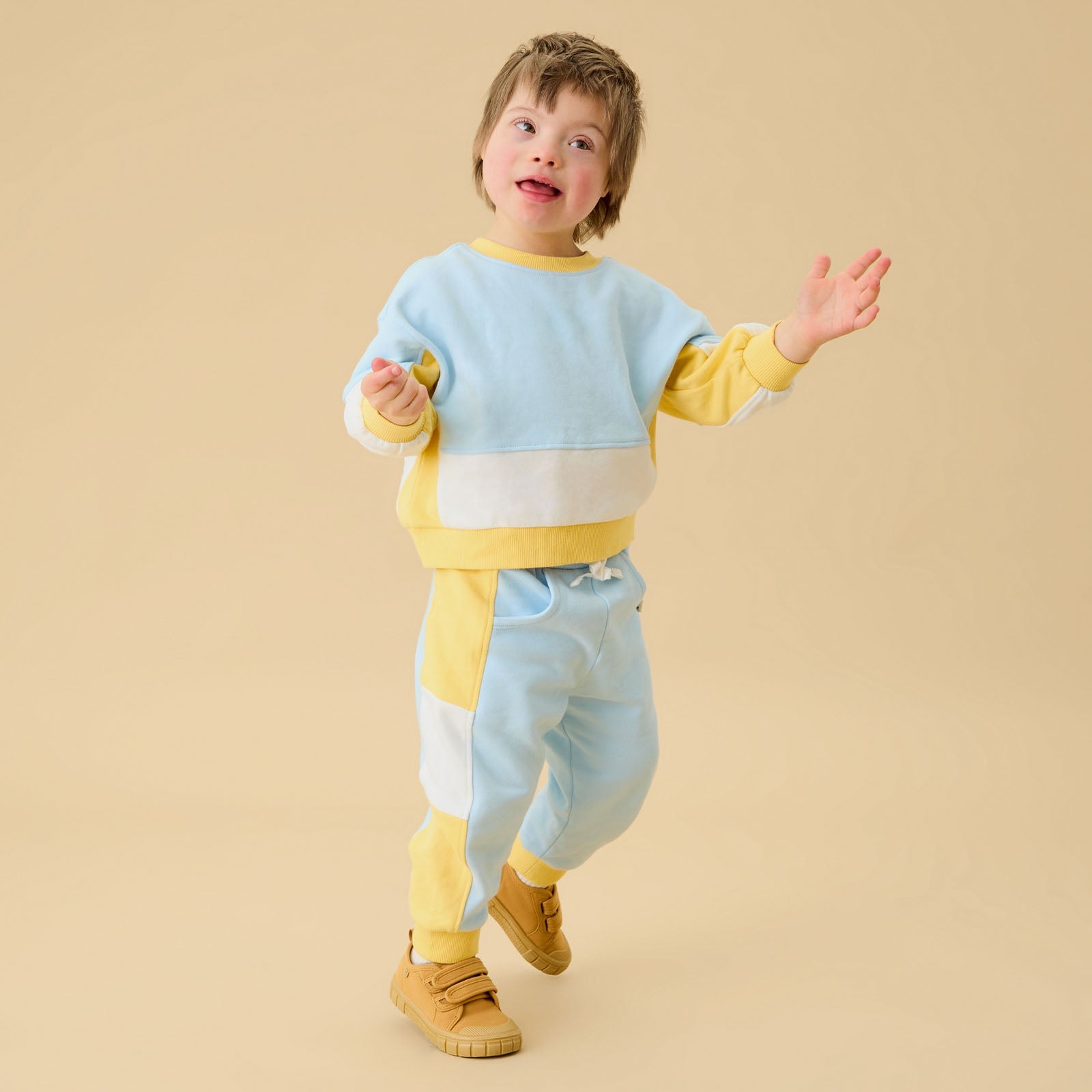 KIDLY by MORI Colourblock Joggers - Blue & Yellow