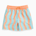 KIDLY by MORI Swim Shorts - Orange Wavy Stripe