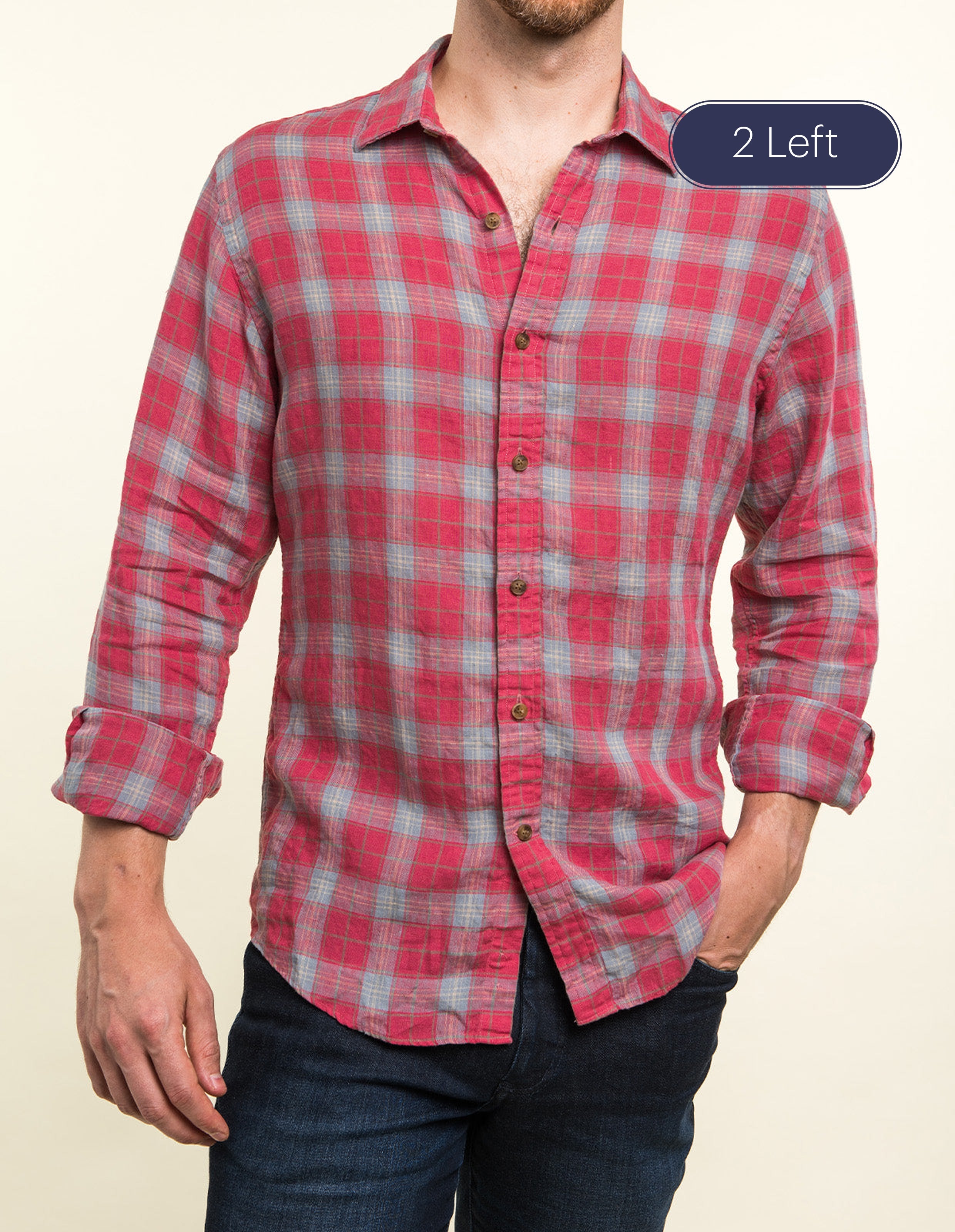 Cerise And Smoke Linen Check