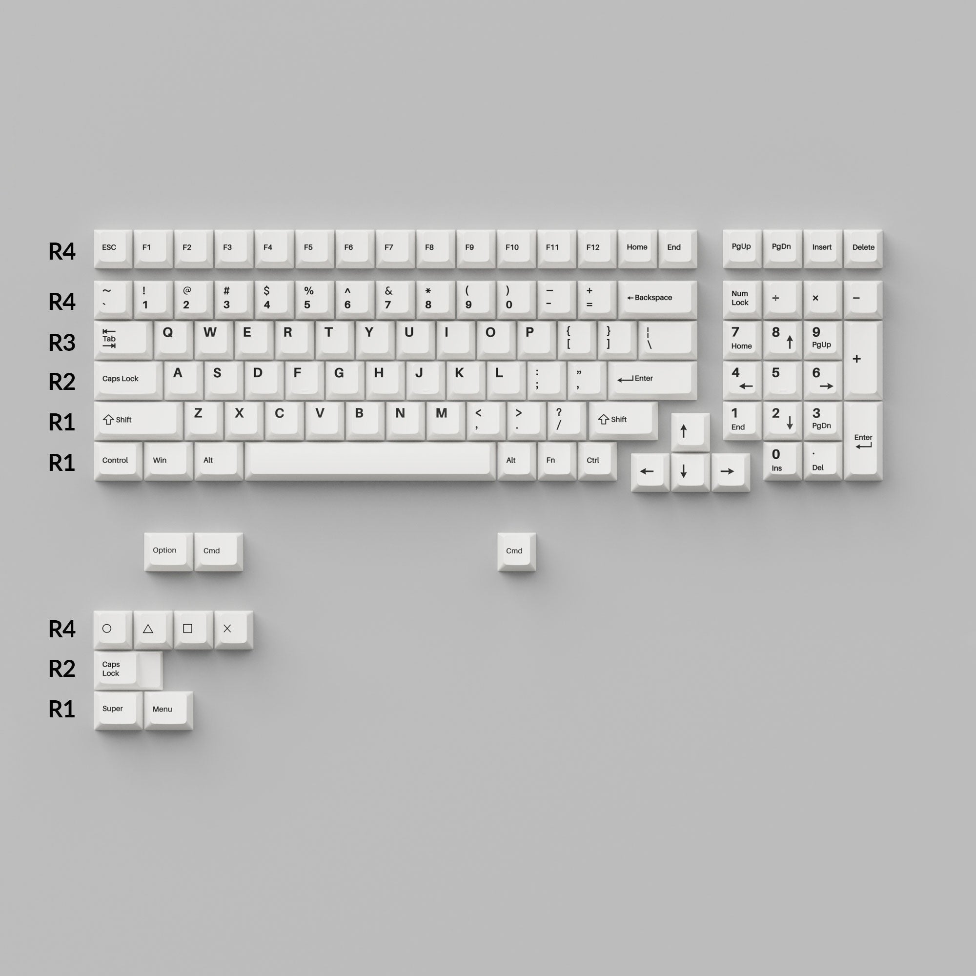 Cherry Profile Double-Shot PBT Full Set Keycaps - Black on White
