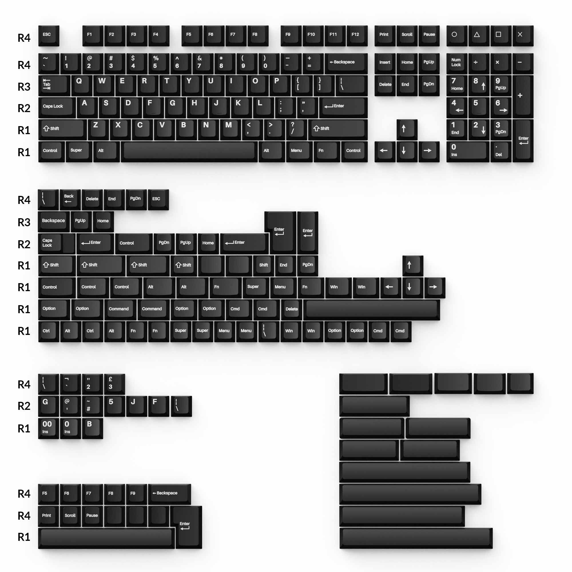 Cherry Profile Double-Shot PBT Full Set Keycaps - White on Black