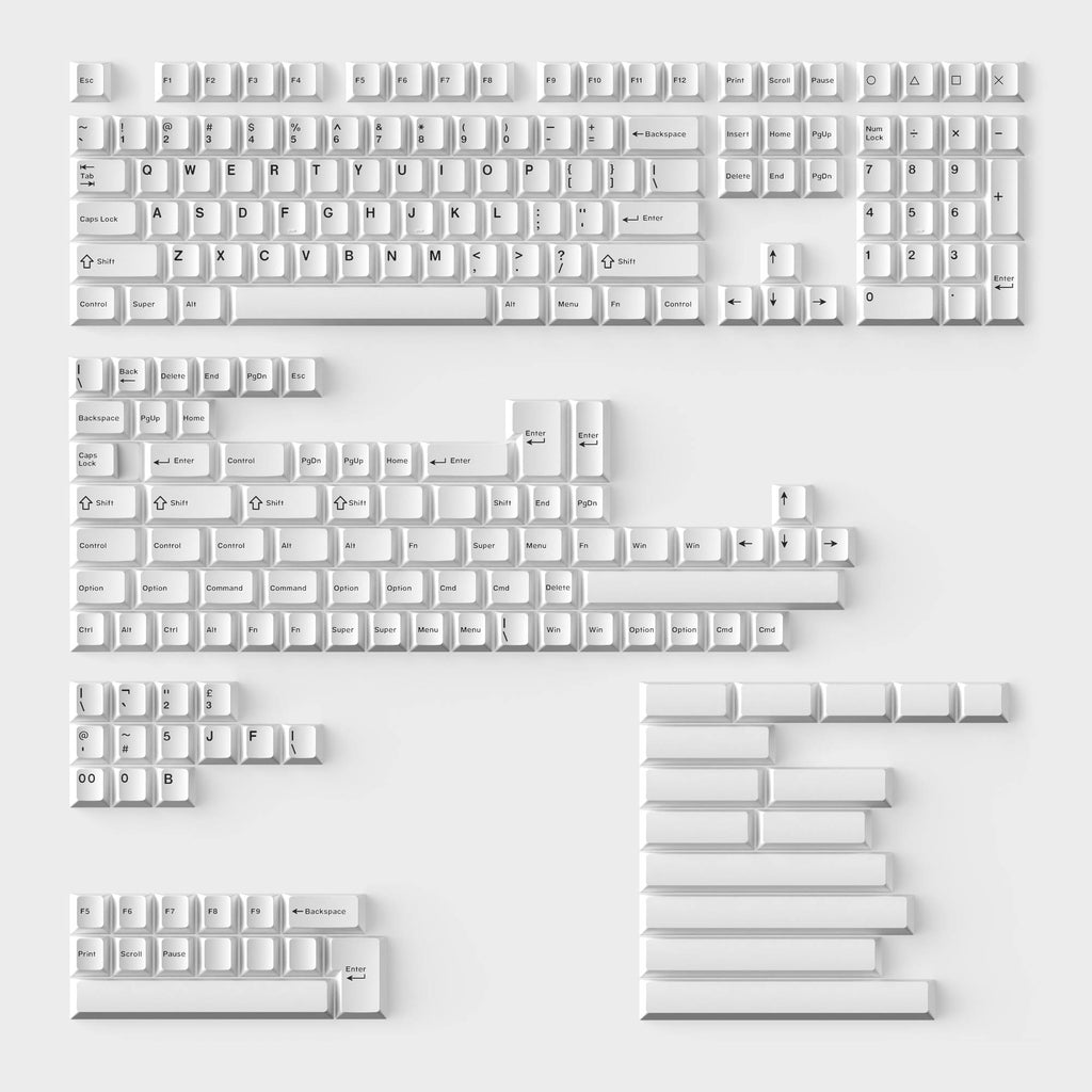 Cherry Profile Double-Shot PBT Full Set Keycaps - Black on White