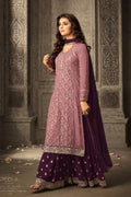 Pink Georgette Palazzo Suit For Indian Wedding & Pakistani Festival - Embroidery Work