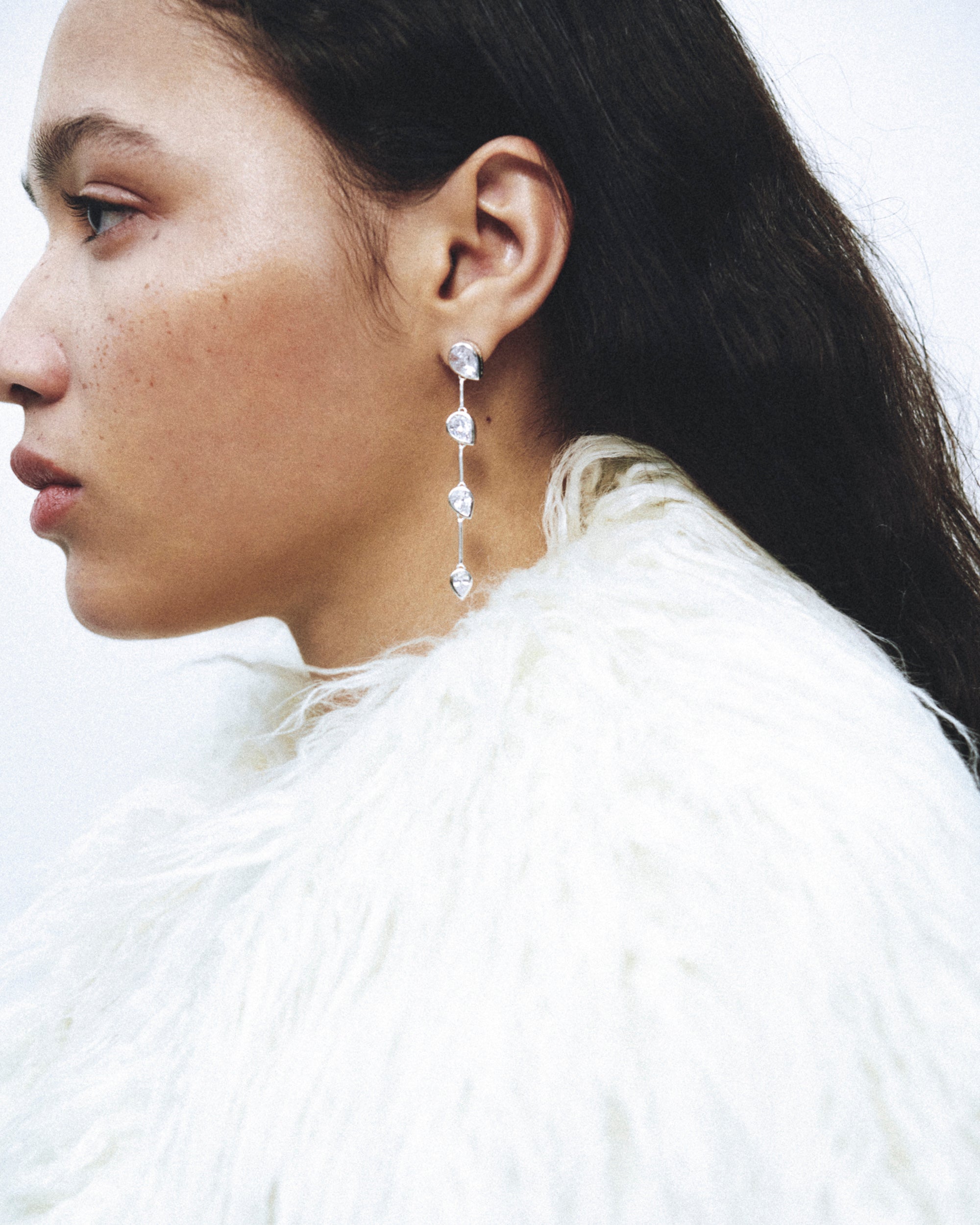 Rhodium-Plated Silver and Cubic Zirconia Earrings