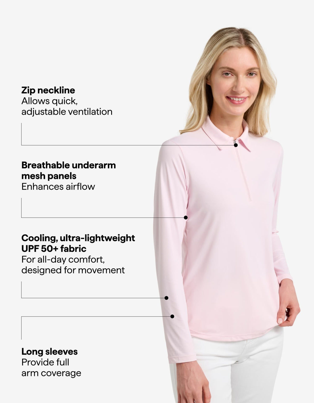 Long Sleeve Zip Polo Shirt UPF 50+