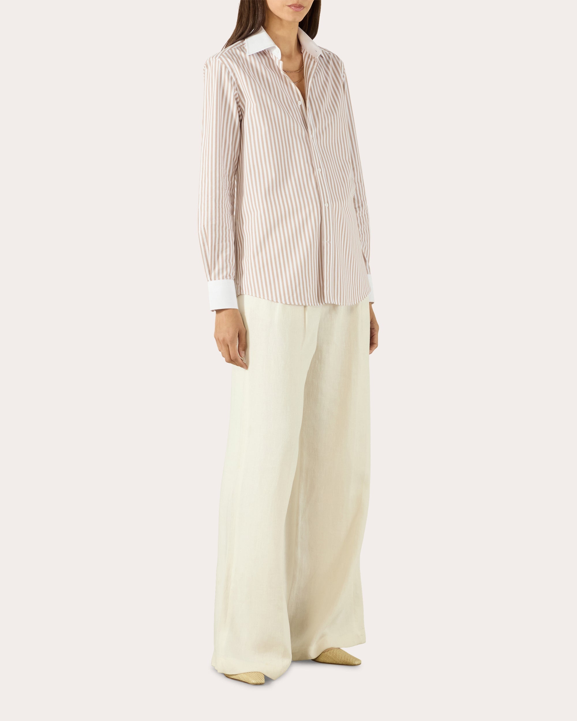 The Boyfriend Fine Poplin Stripe Contrast Button-Up