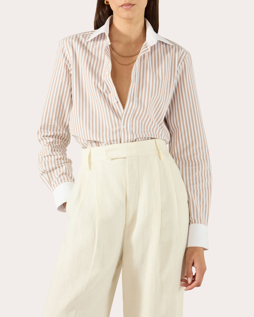 The Boyfriend Fine Poplin Stripe Contrast Button-Up