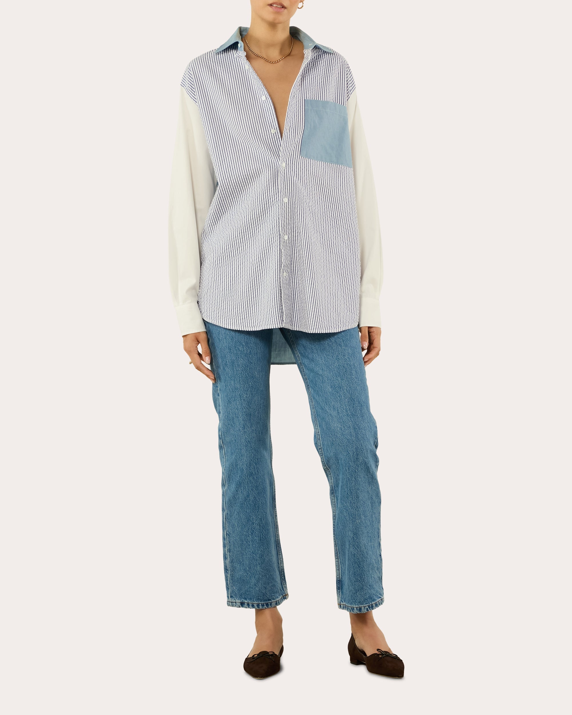 The Oversized Patchwork Chambray Button-Up