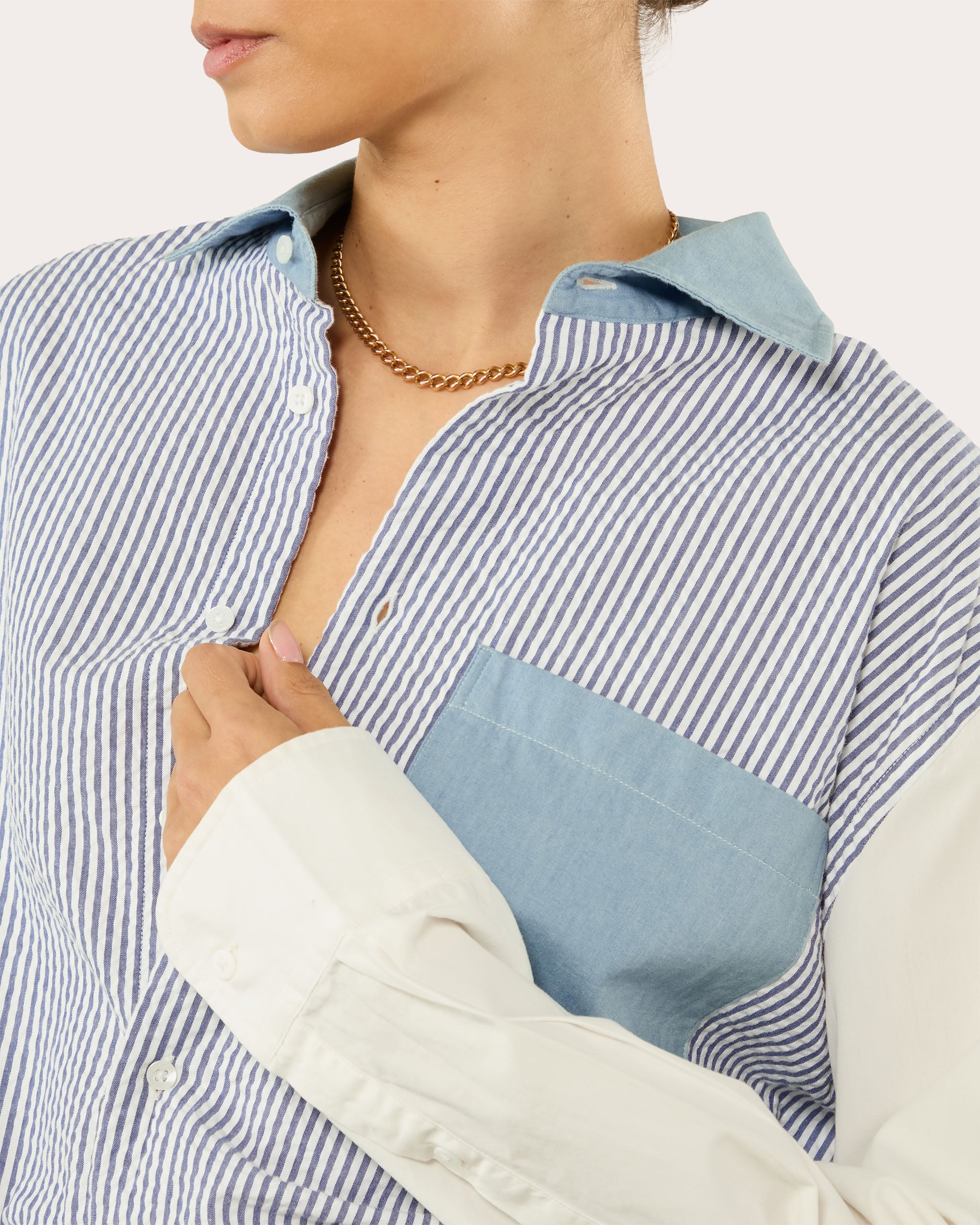 The Oversized Patchwork Chambray Button-Up