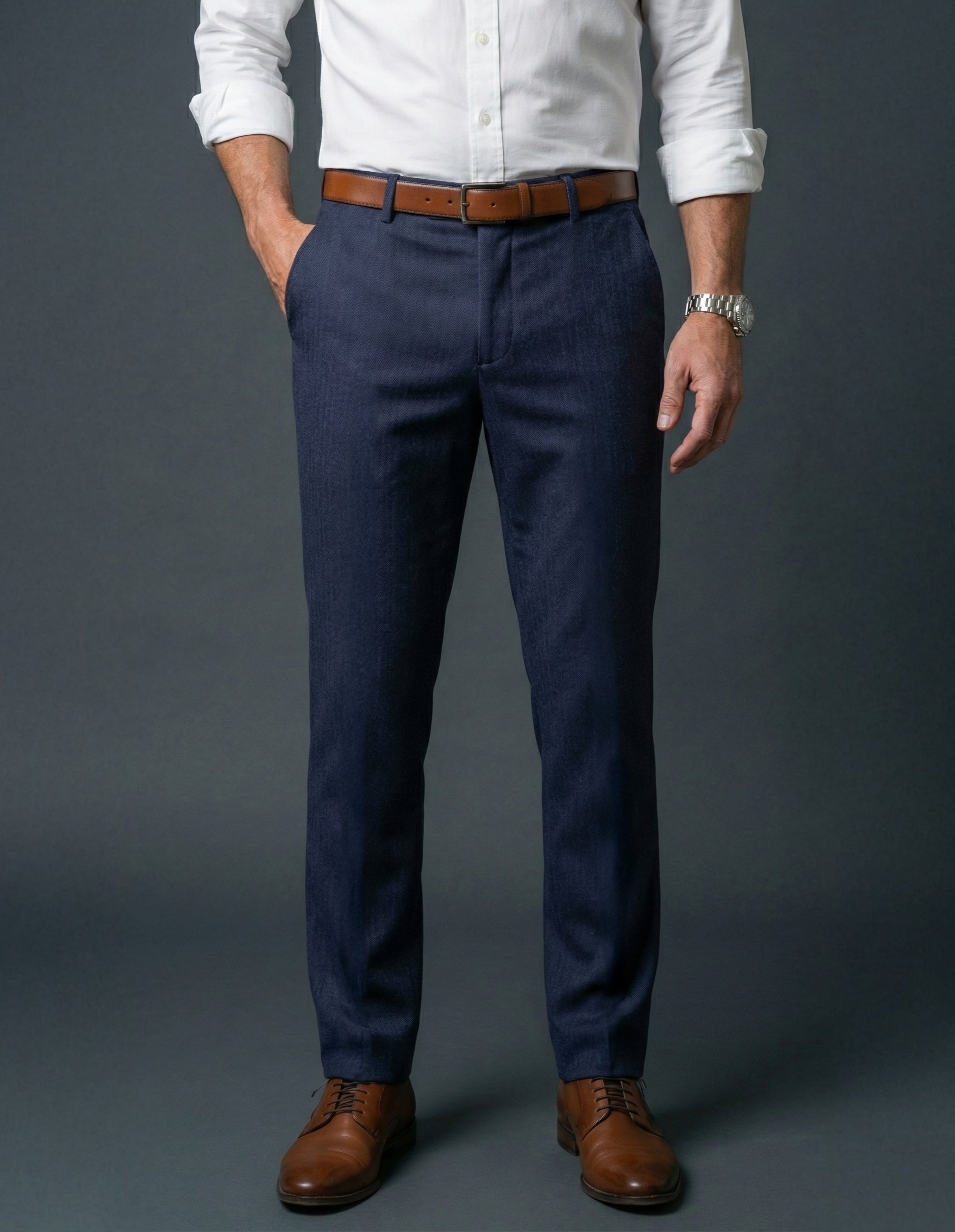 Cotton Herringbone Chino - Navy And Black