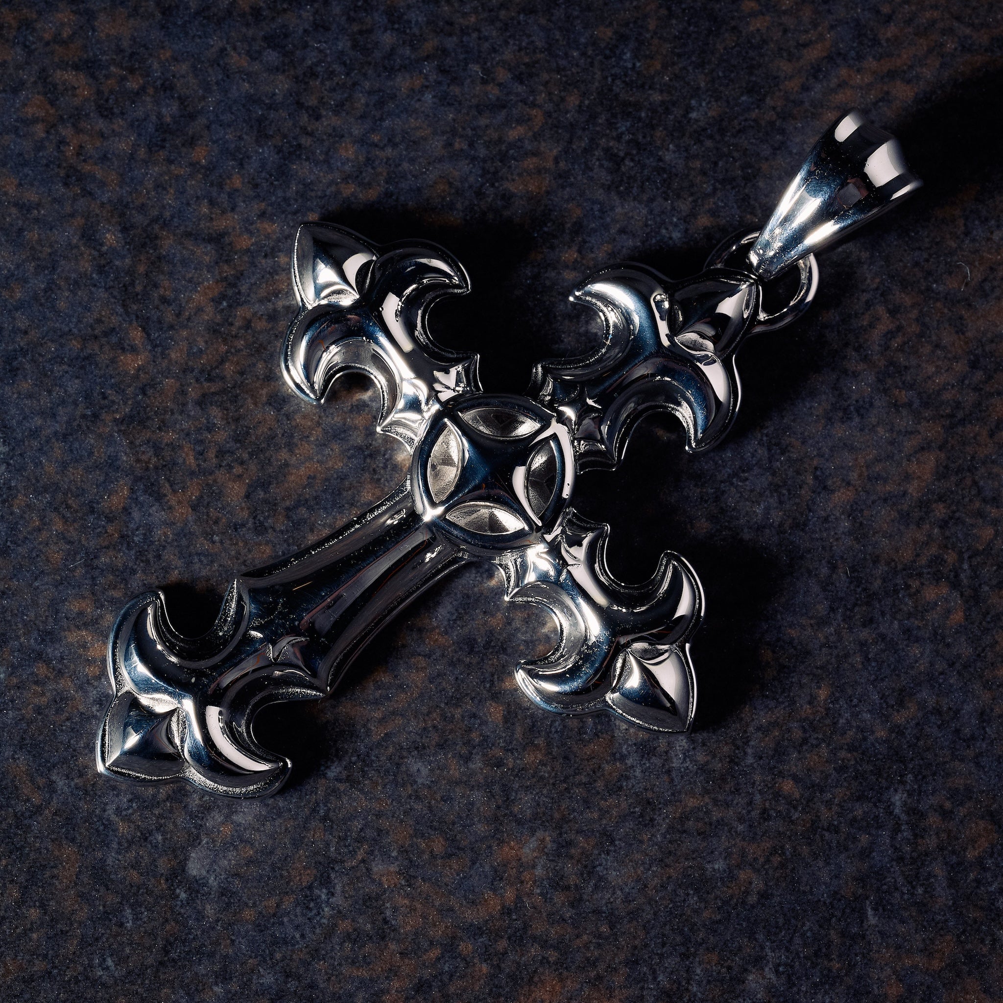 GLD X Bloody Osiris Large Cross Pendant in White Gold Vermeil