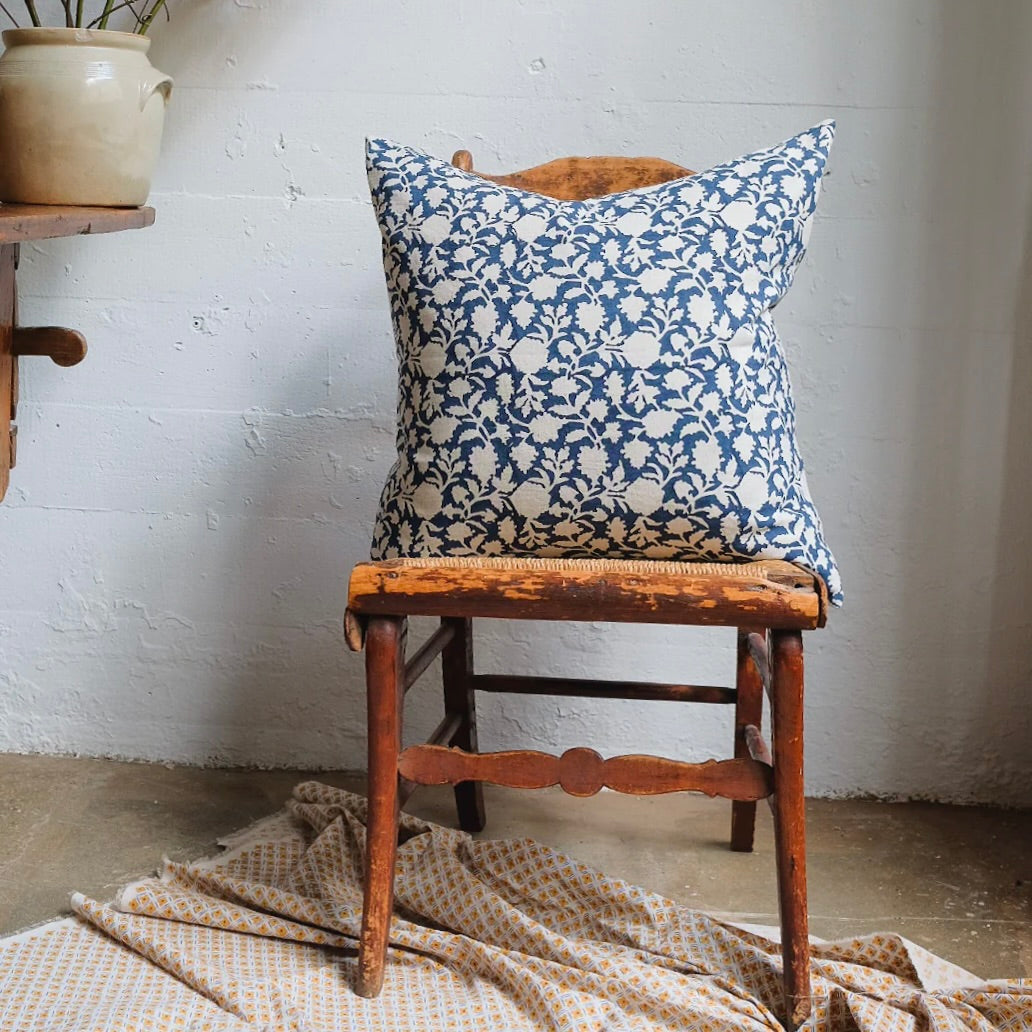 Amna Hand Block Printed Linen Pillow Cover, 22x22