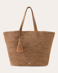 Dana Tasseled Leather-Trimmed Raffia Tote Bag