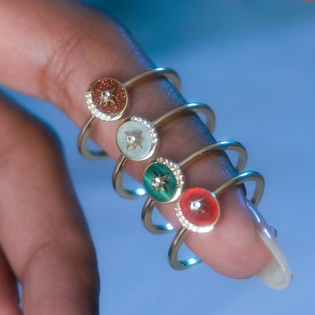Solid Gold Crystal Crescent Moon Ring for Manifestation