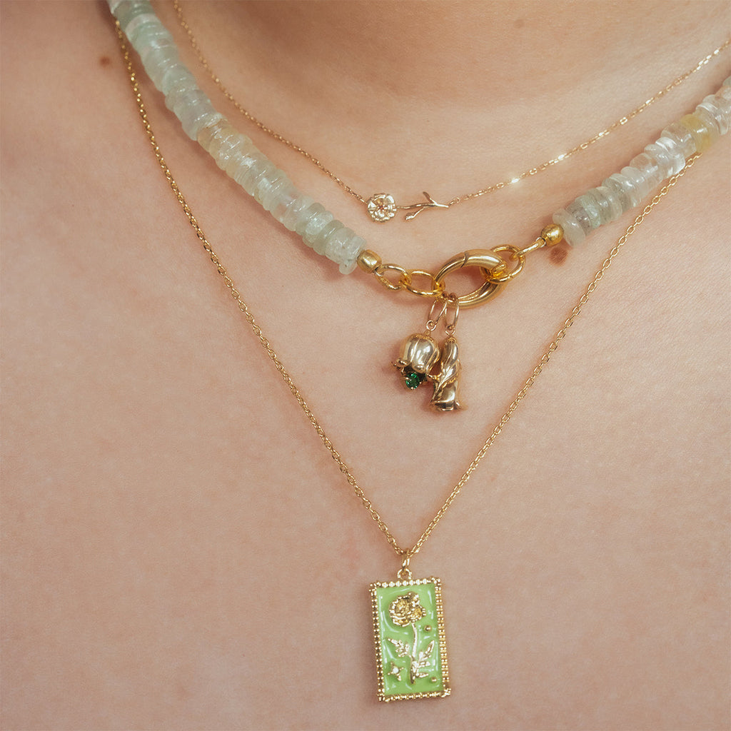 Enamel Birth Flower Pendant Necklace