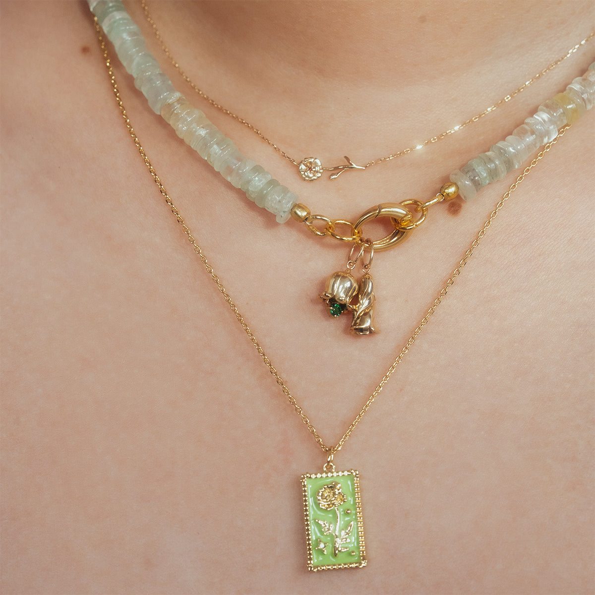 Enamel Birth Flower Pendant Necklace