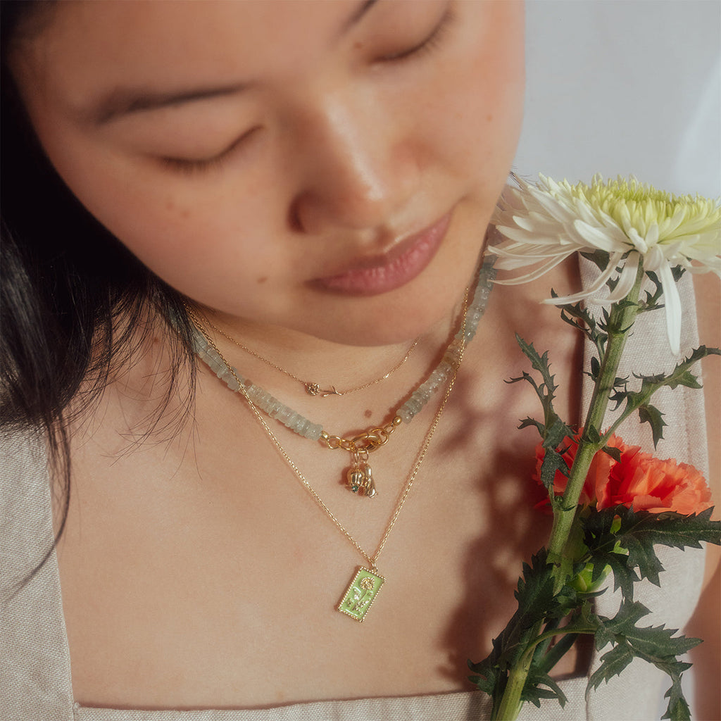 Enamel Birth Flower Pendant Necklace