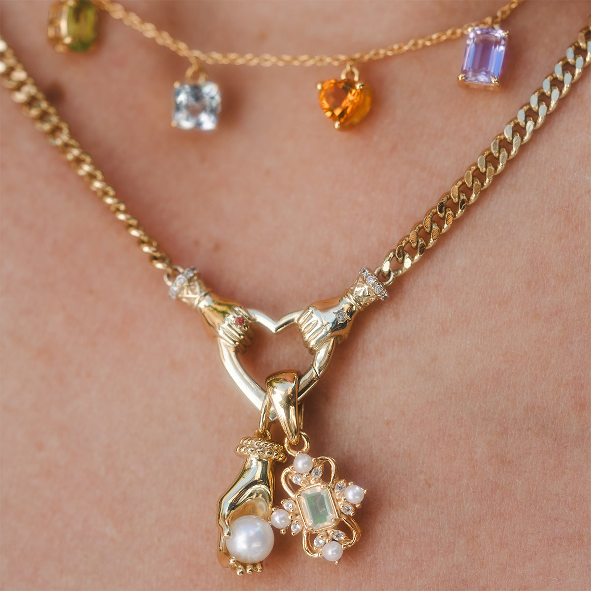 Hand Over Heart Charm Holder Necklace