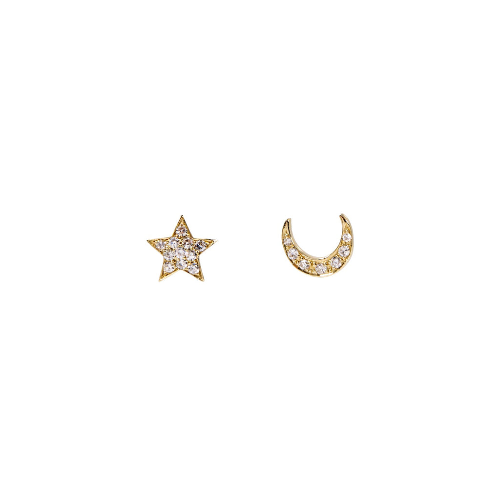 Diamond 14KT gold star & moon earrings