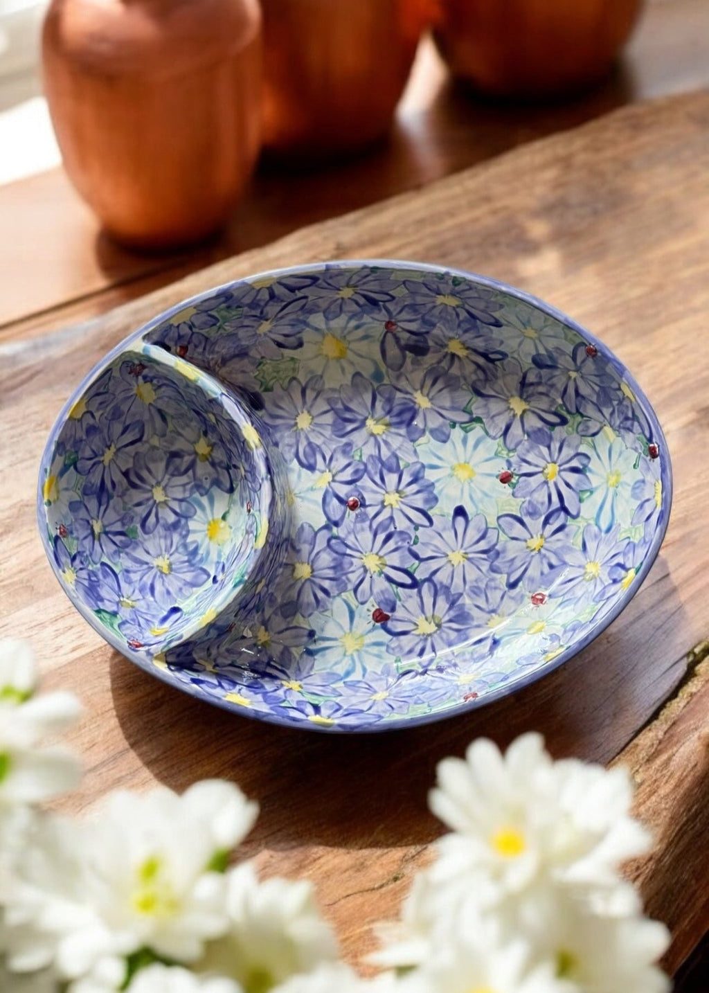 Hand-Painted Oval Ceramic Chip & Dip Bowl