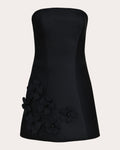 Dark Bouquet Silk Floral Appliqué Mini Dress