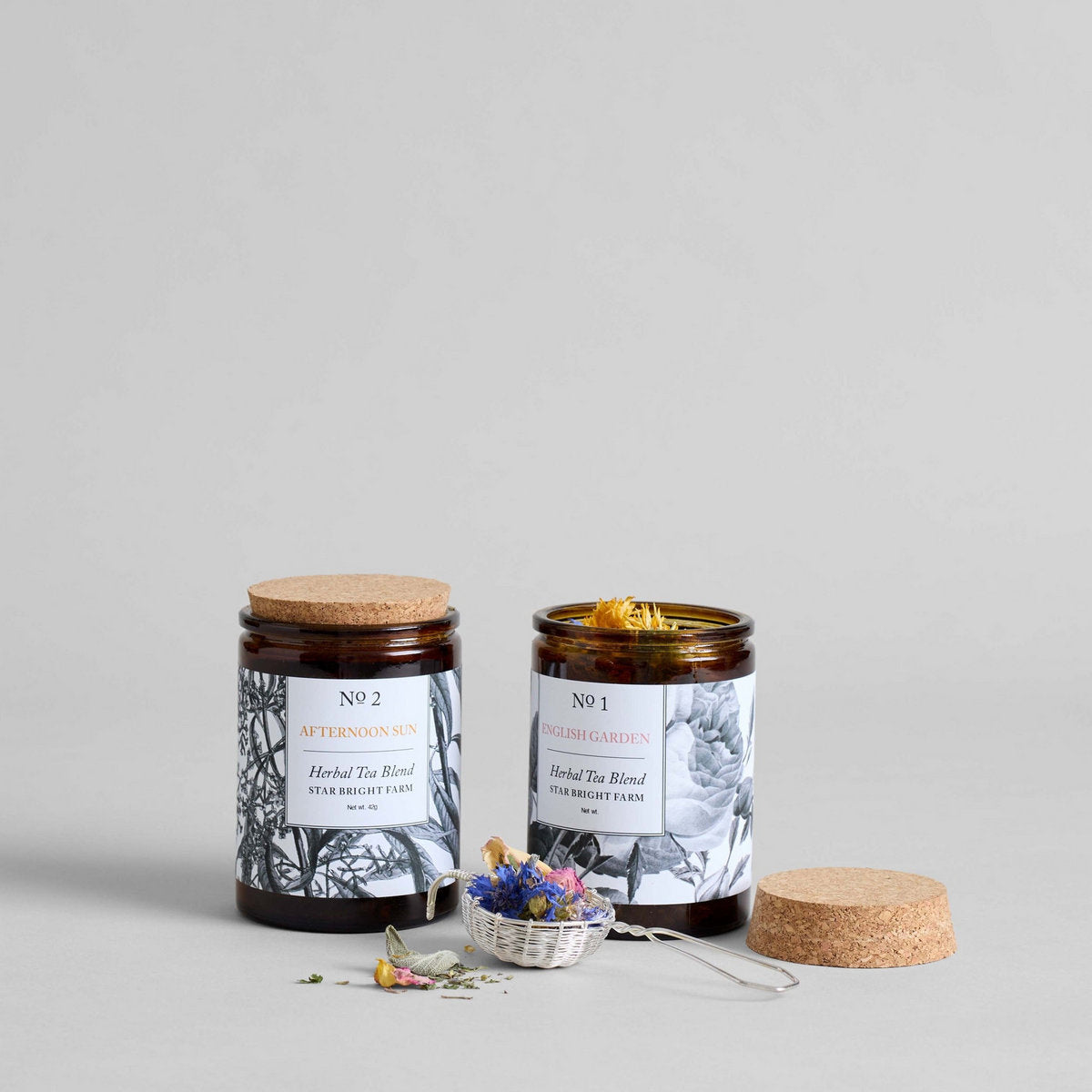 Star Bright Farm Herbal Tea Duo with Silver Tea Strainer