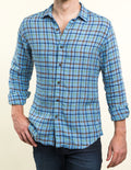 Deep Sky Brown Bordered Linen Check