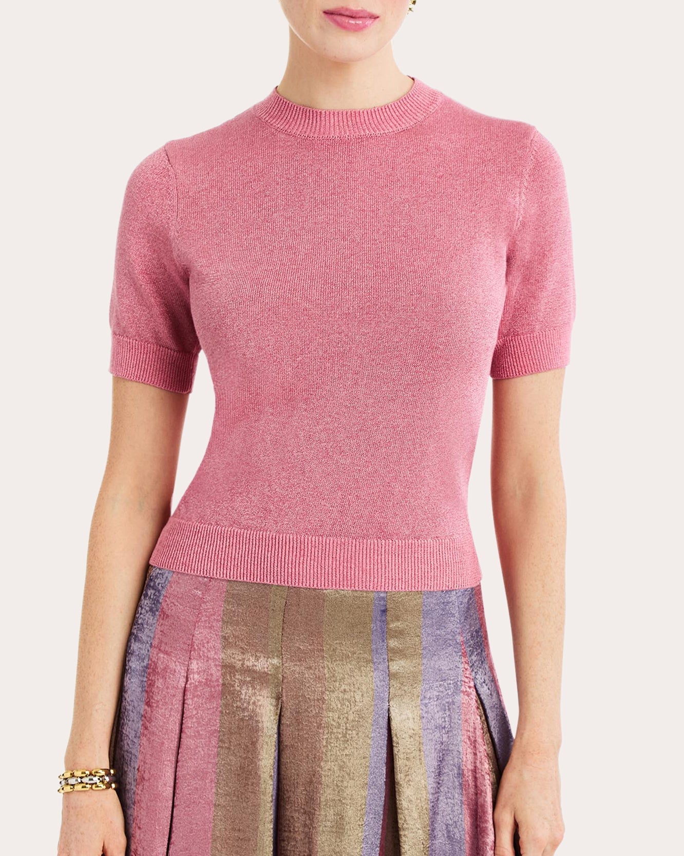 Drew Metallic Short-Sleeve Sweater