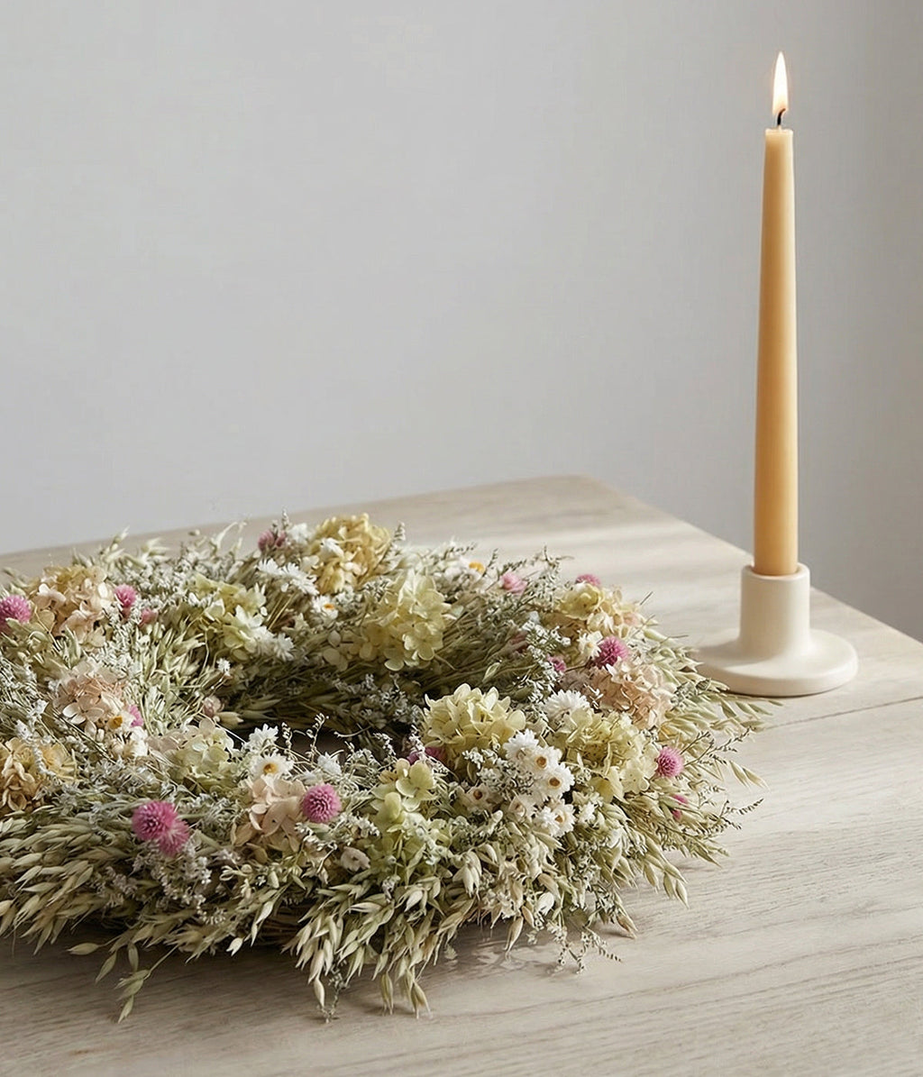 Eleanor Dried Oat and Hydrangea Wreath, 22"