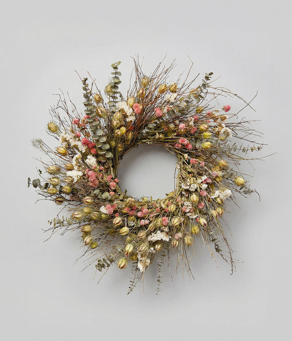 Isabelle Dried Eucalyptus & Pink Floral Wreath, 22"