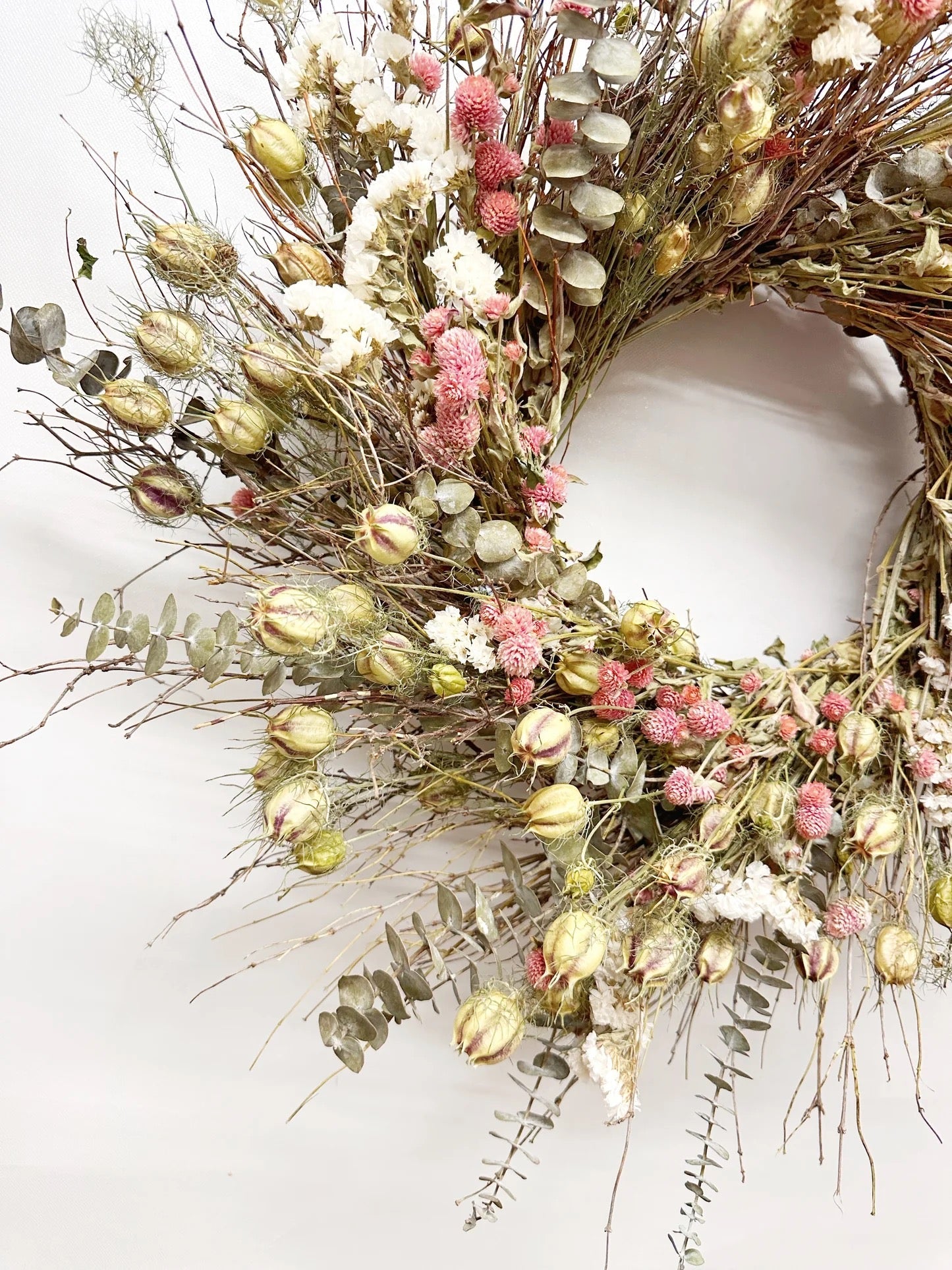 Isabelle Dried Eucalyptus & Pink Floral Wreath, 22"