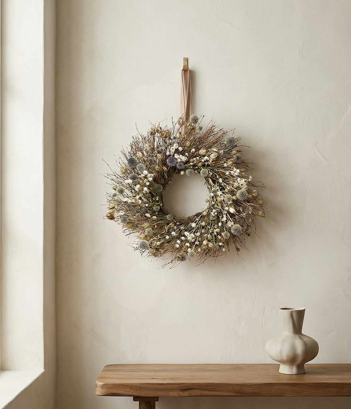 Rosalind Dried Thistle & Daisy Wreath, 22"