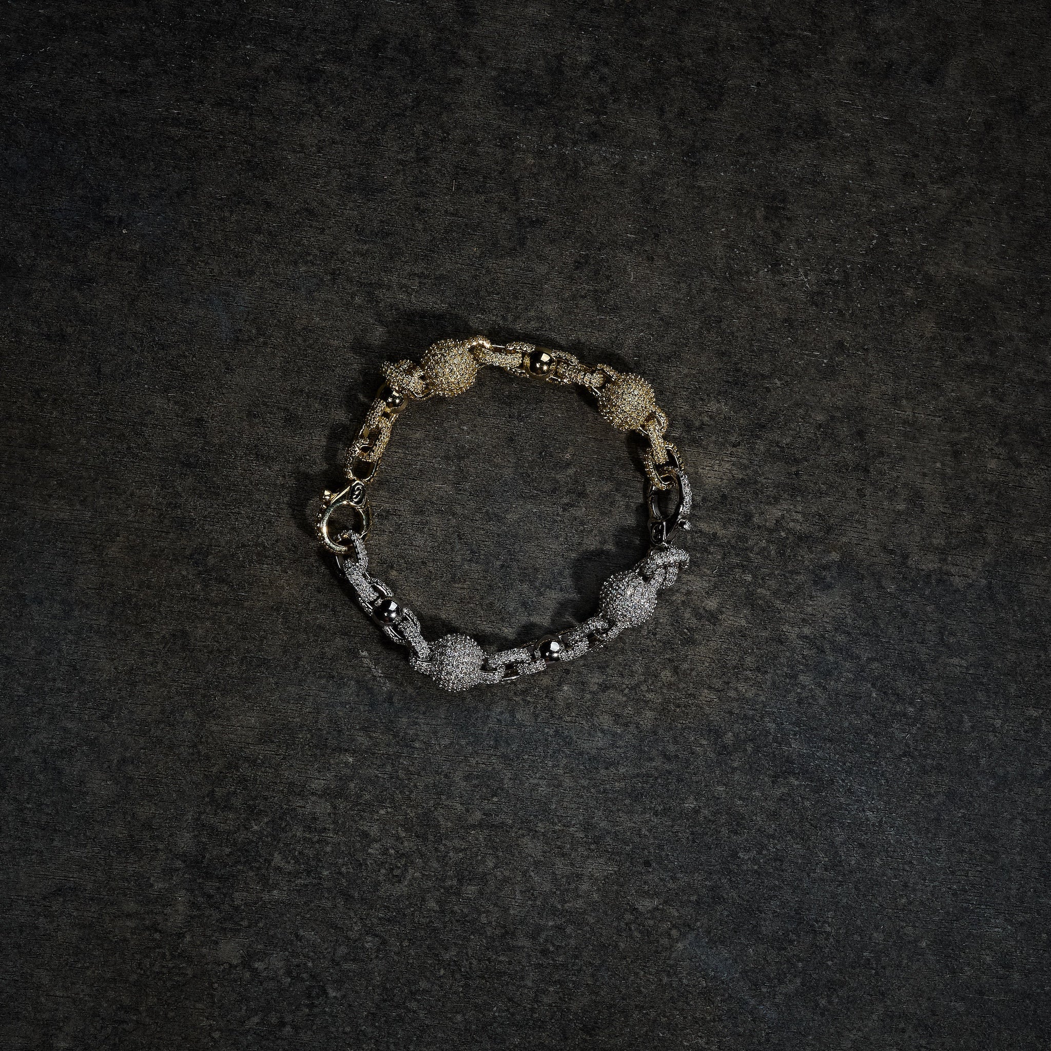 GLD X Bloody Osiris Dual Finish Ball Chain Bracelet in White and Yellow Gold