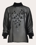 Dusk Sheer Silk Embroidered Mock Neck Top