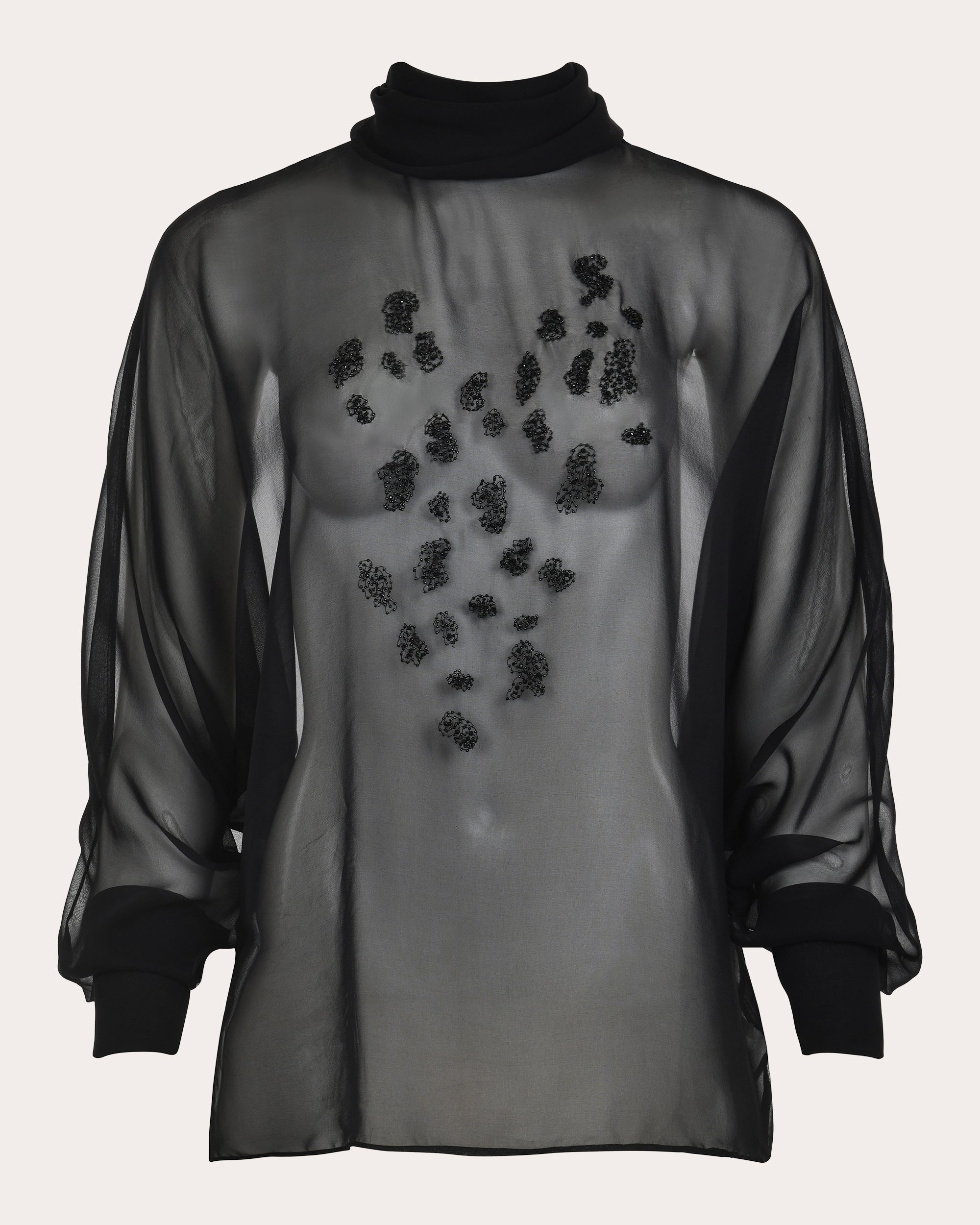 Dusk Sheer Silk Embroidered Mock Neck Top