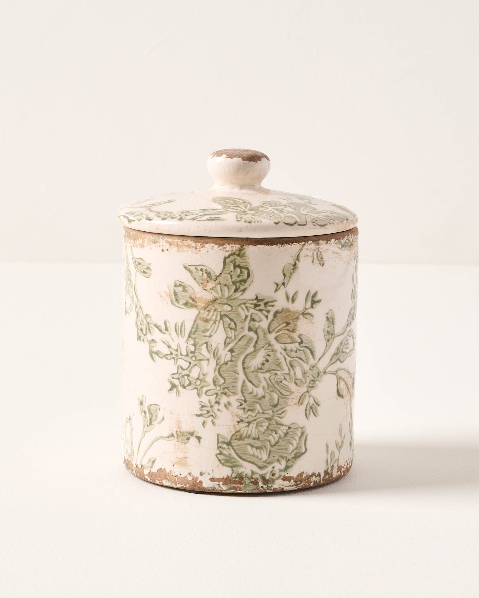 Green and White Distressed Canister
