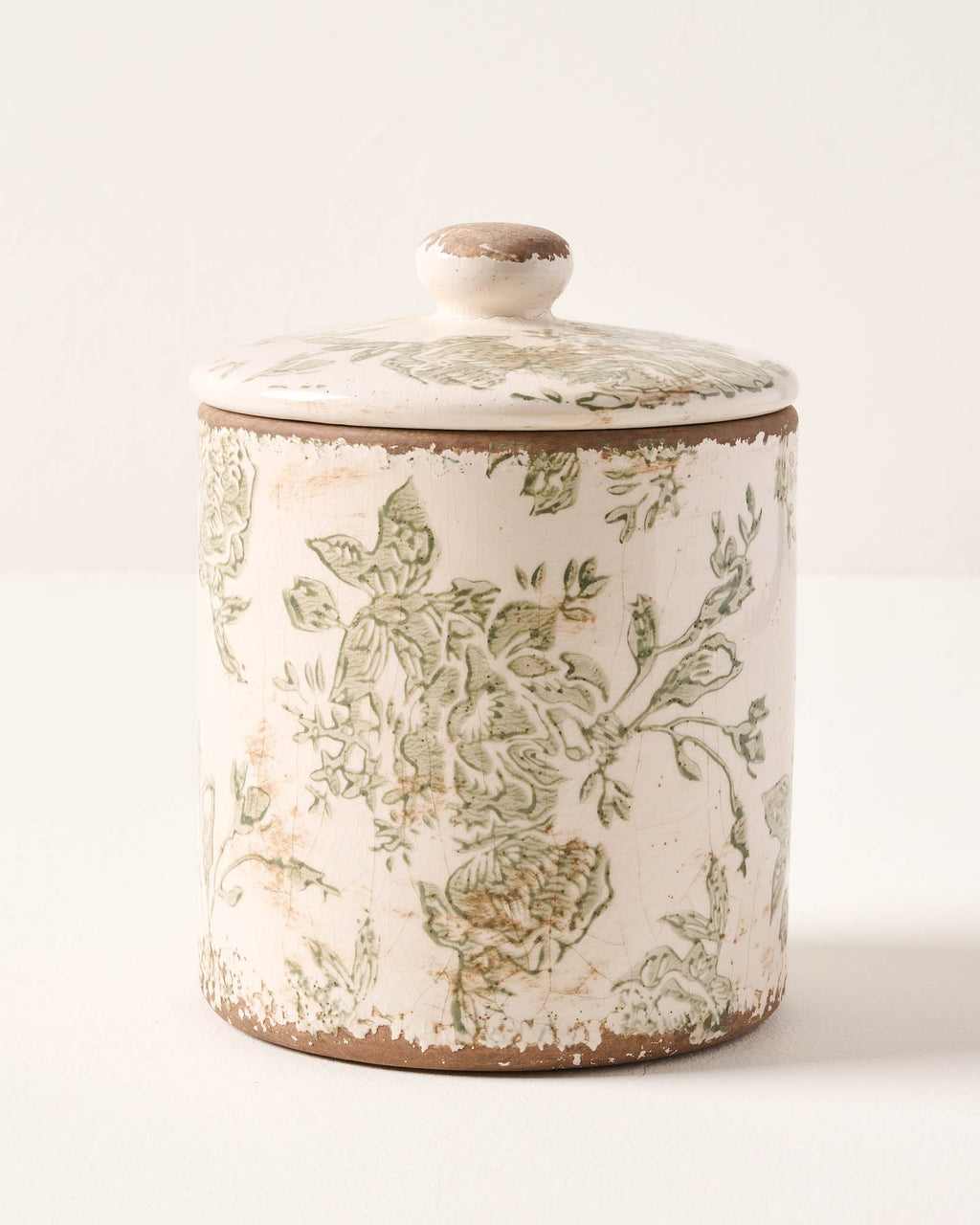 Green and White Distressed Canister