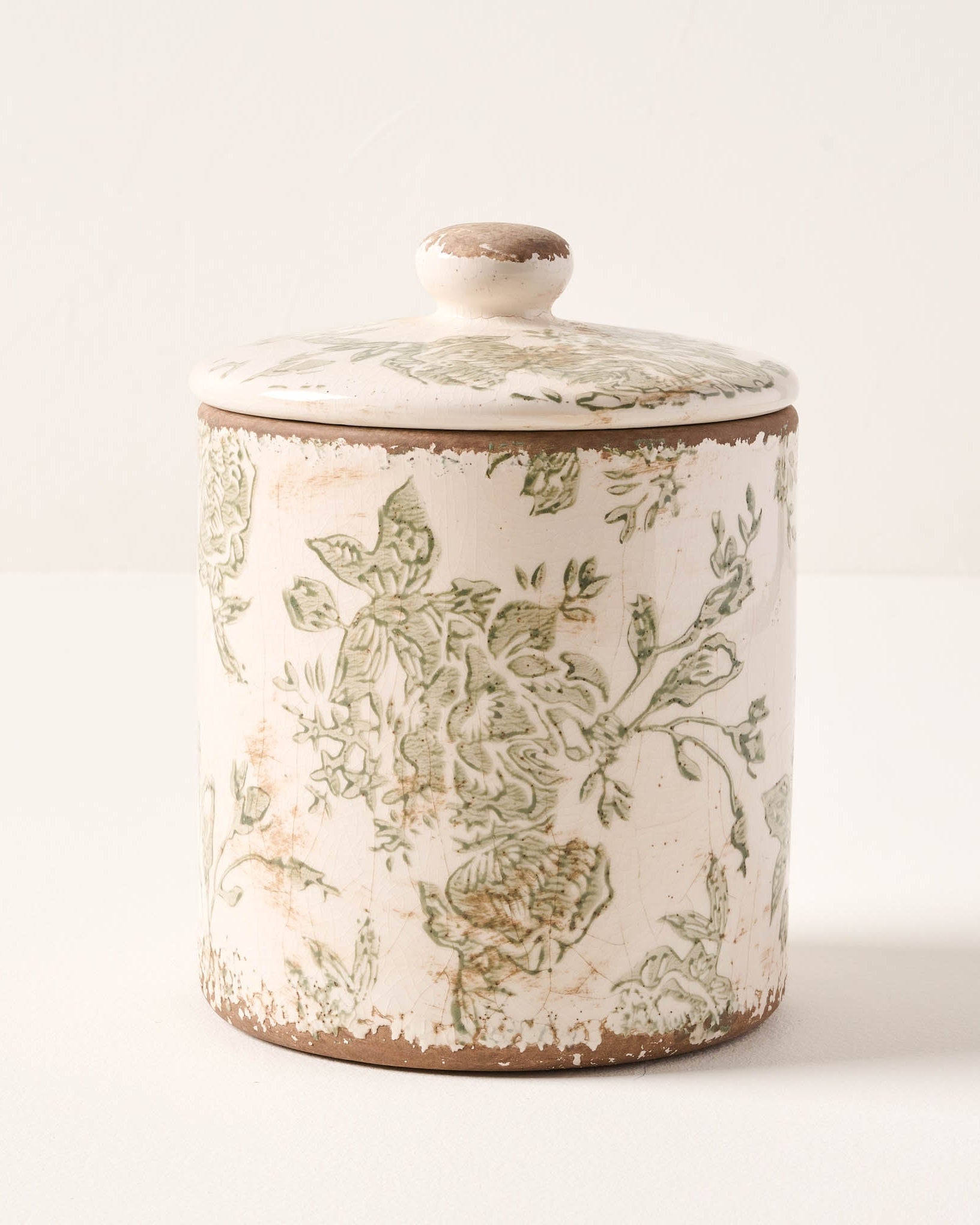 Green and White Distressed Canister