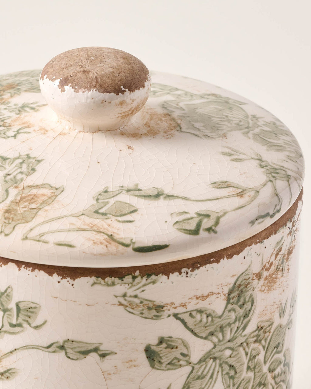 Green and White Distressed Canister