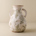 Green and White Distressed Vase with Handle