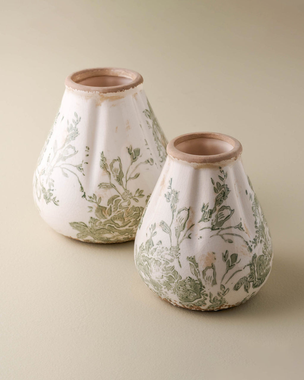 Fluted Green and White Distressed Vase