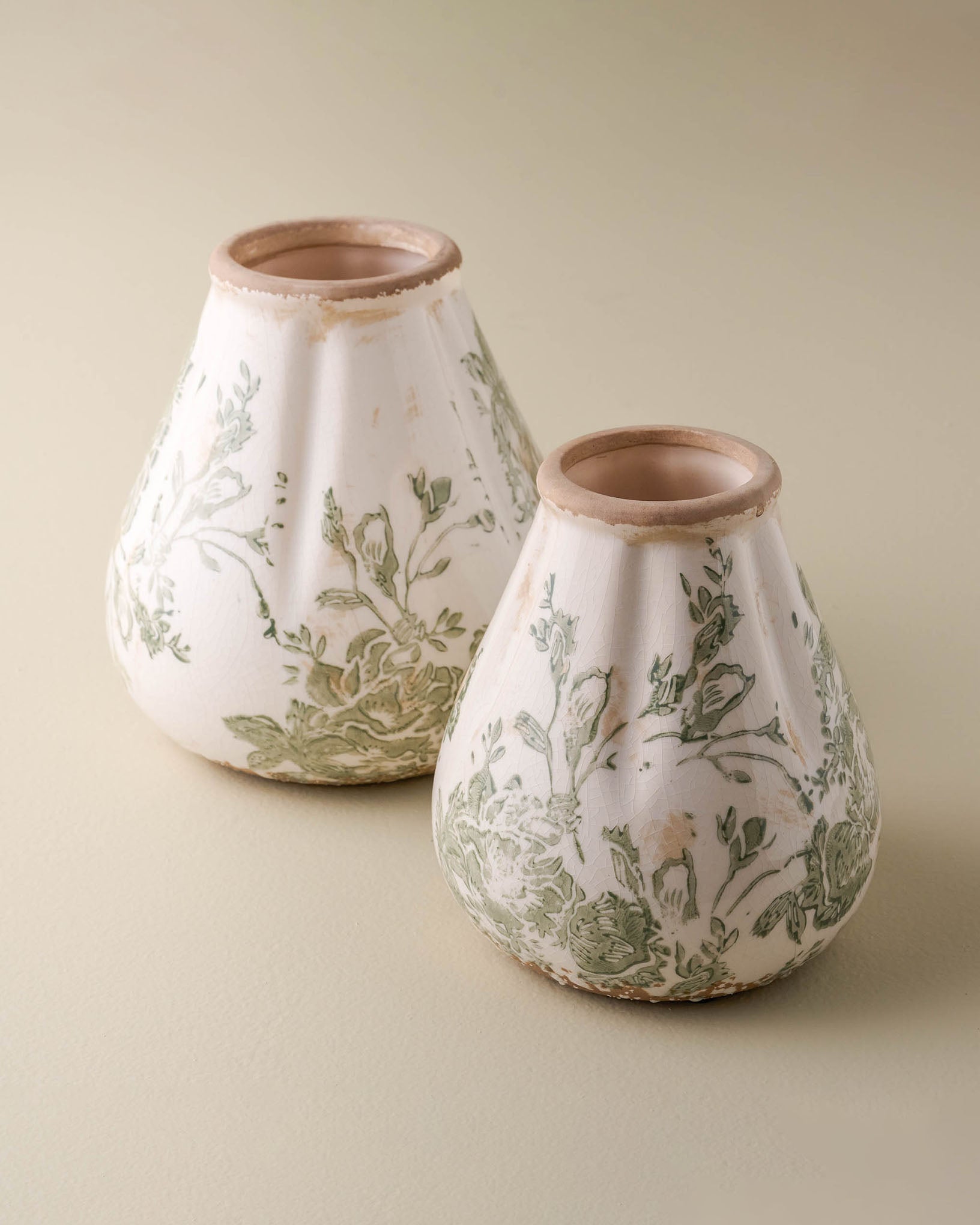 Fluted Green and White Distressed Vase