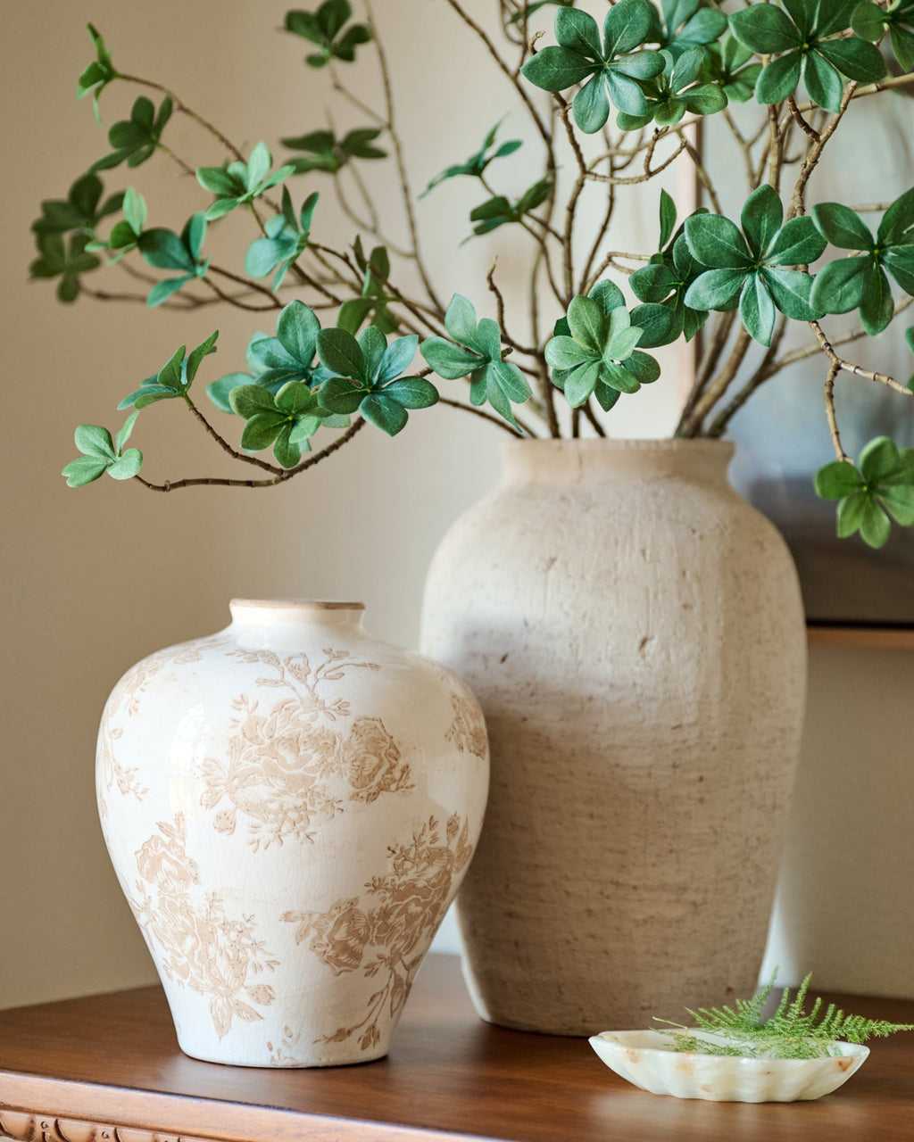 Taupe Distressed Floral Vase