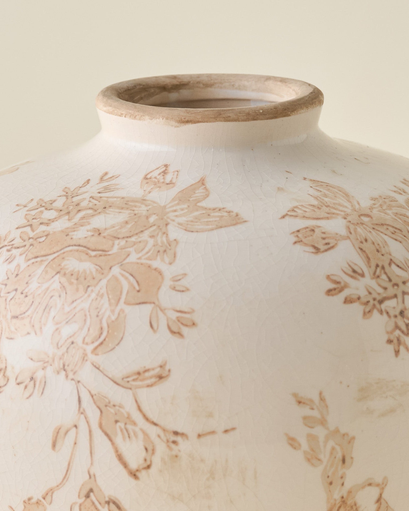 Taupe Distressed Floral Vase