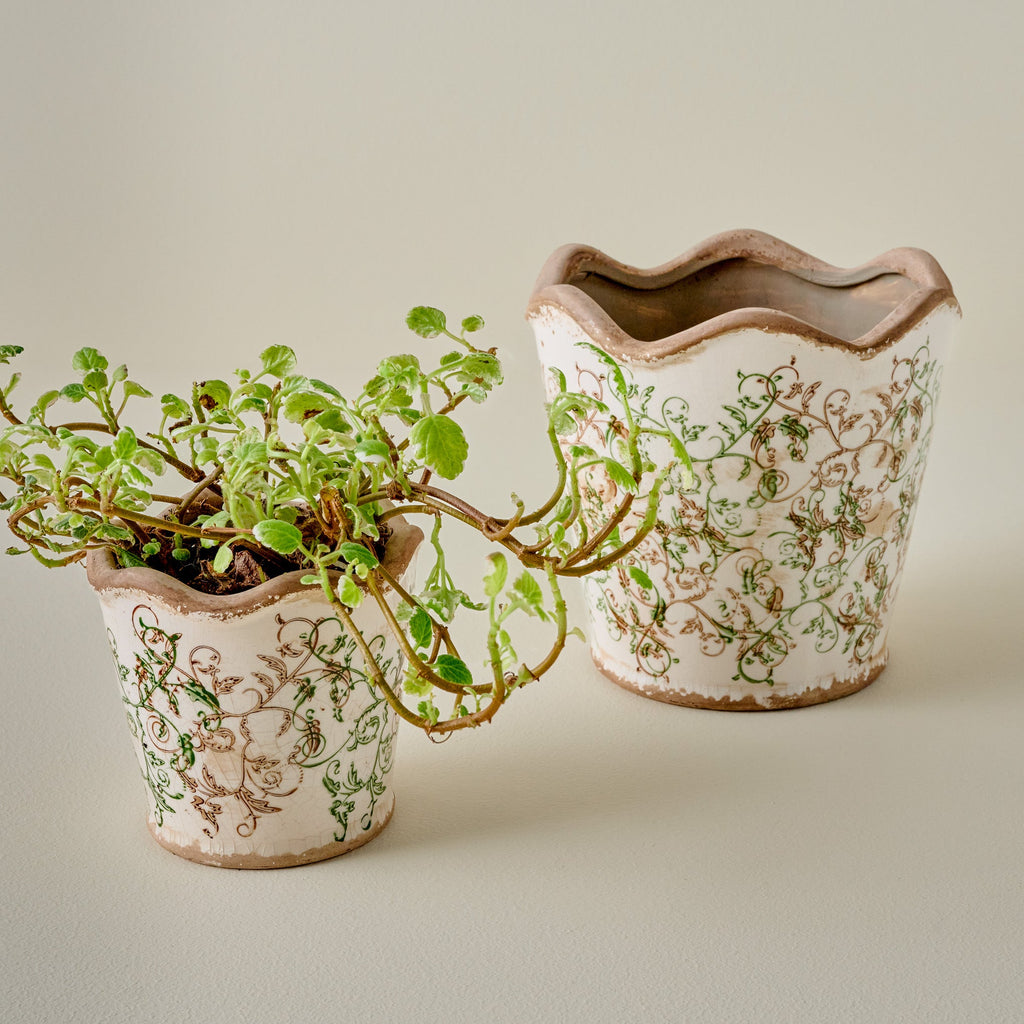 Green Scalloped Distressed Planter