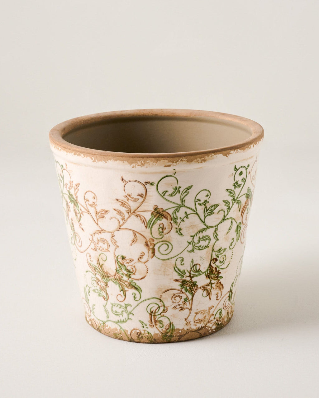 Green and White Distressed Planter