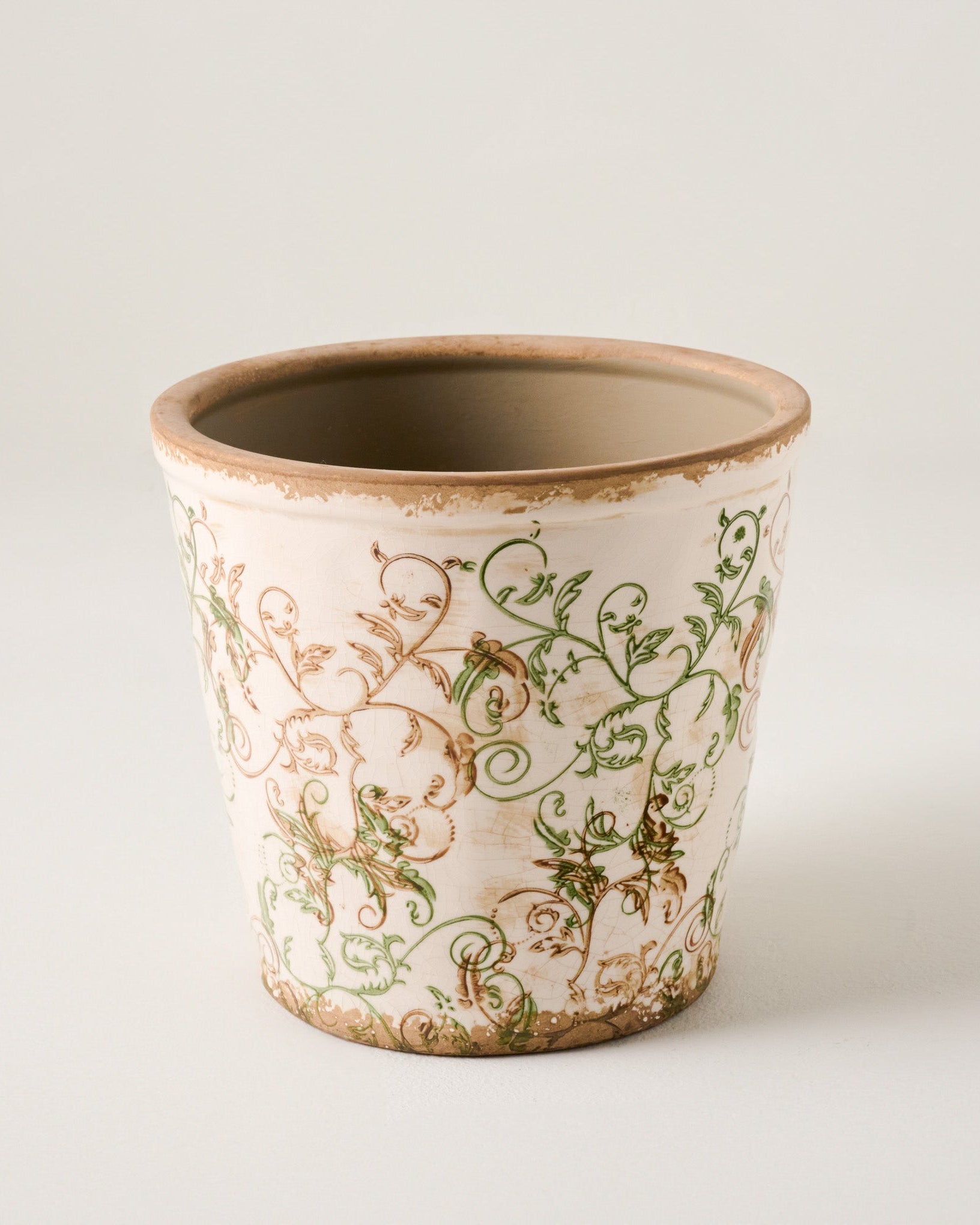 Green and White Distressed Planter