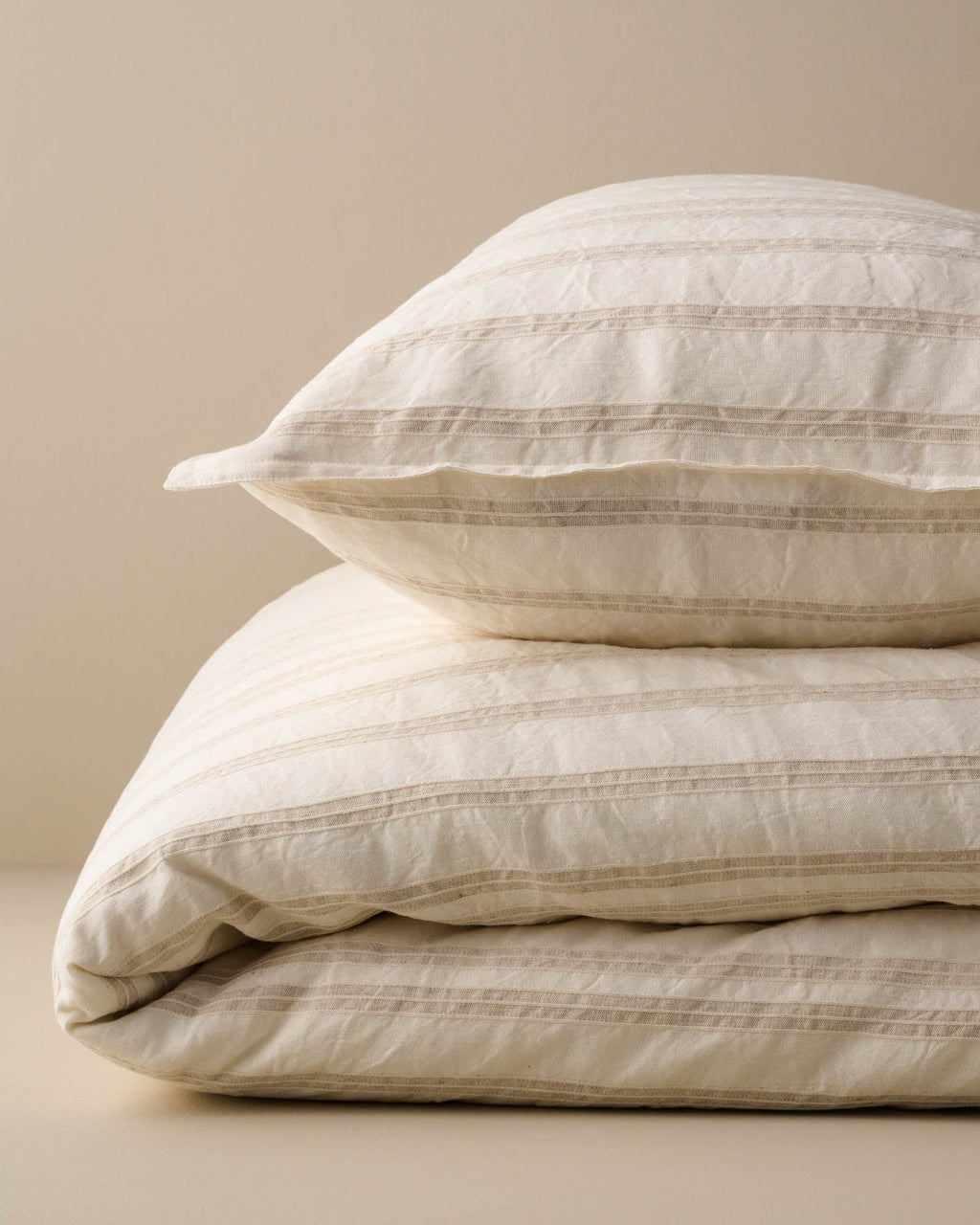 Embroidered Oatmeal Stripe Linen Cotton Pillow Sham