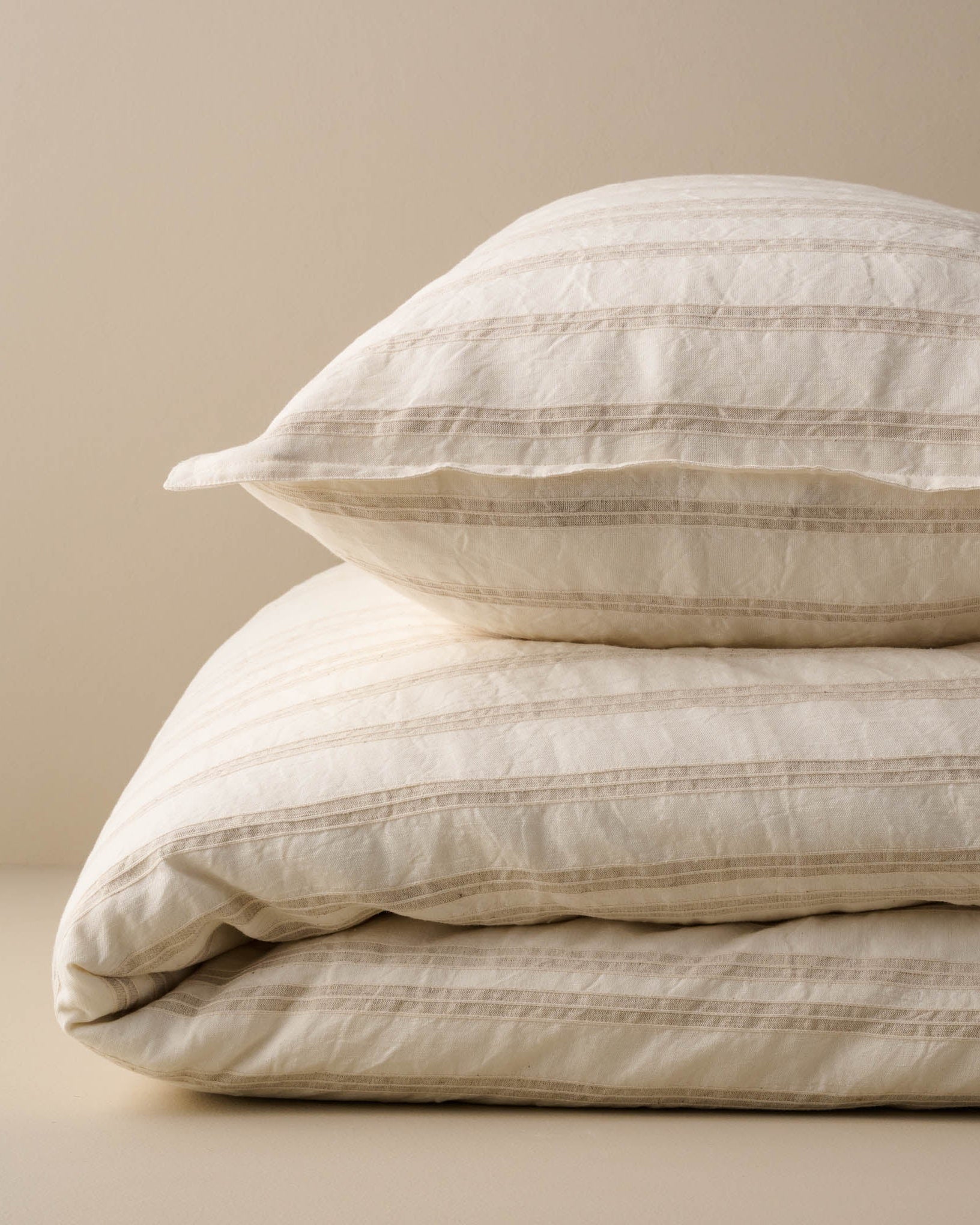 Embroidered Oatmeal Stripe Linen Cotton Pillow Sham
